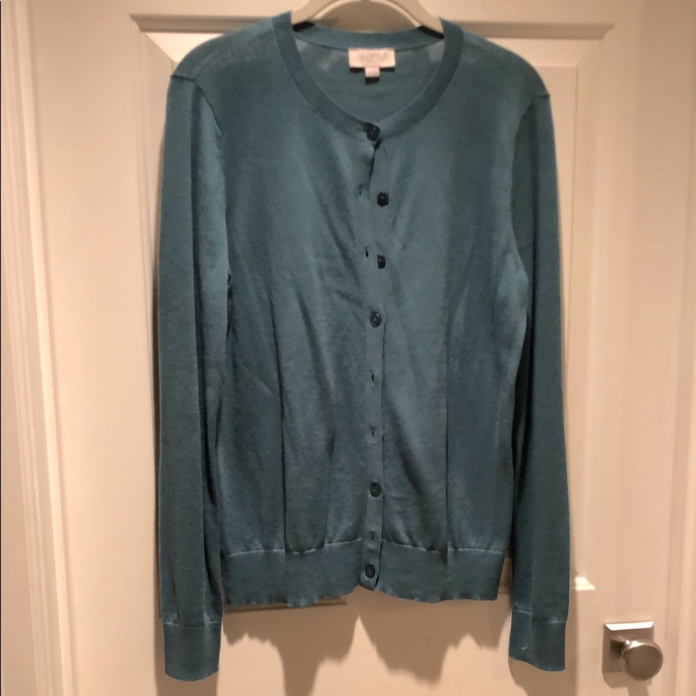 LOFT Green Cardigan Sweater Classic Knit